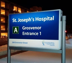St. Joseph's Hospital London Backlit Entrance Sign
